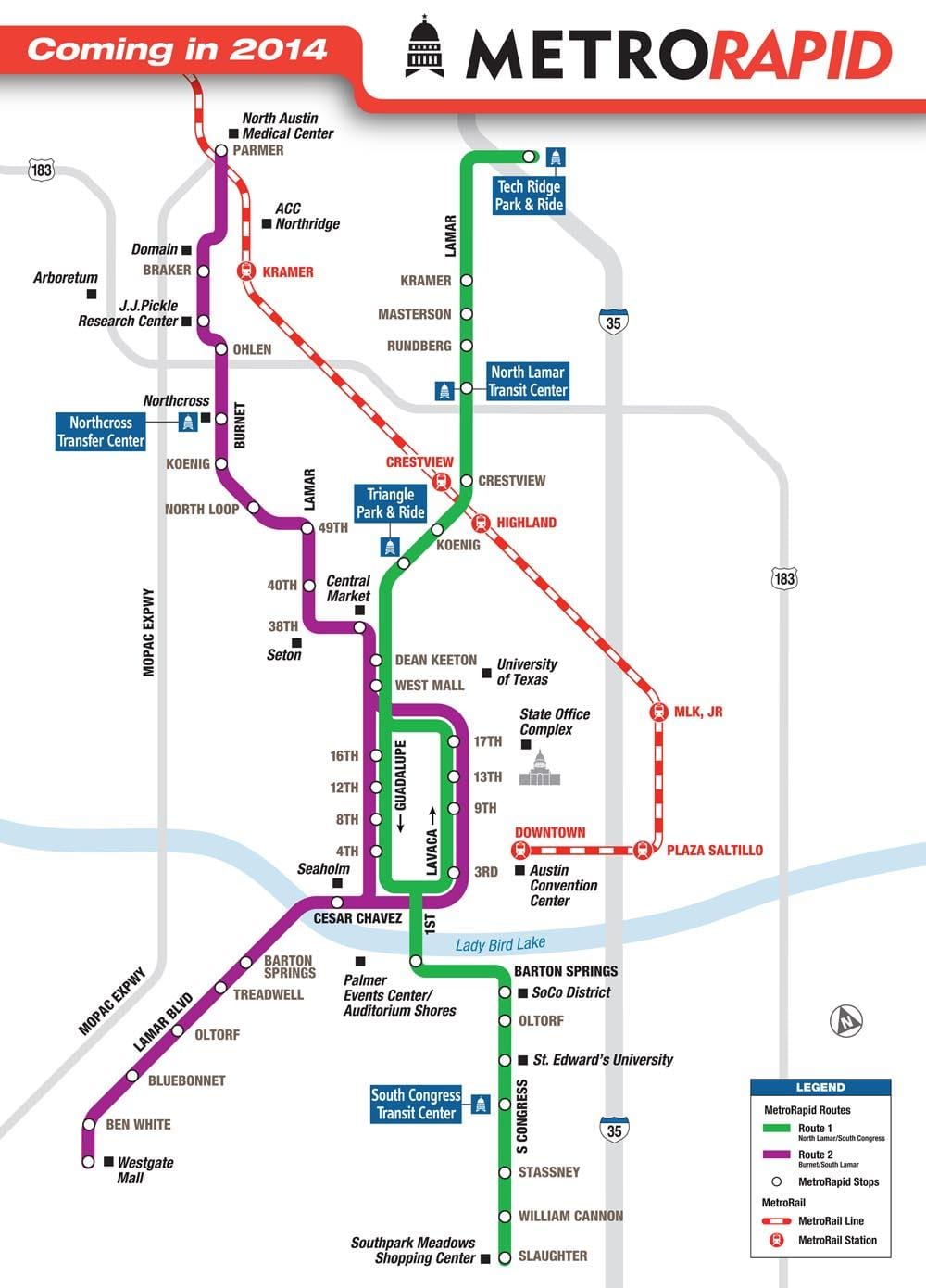 metro járnbrautum Austin kort