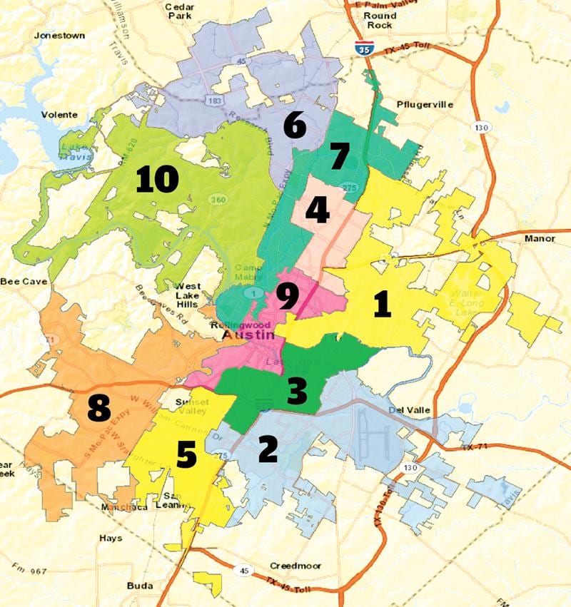 Austin, texas umdæmi kort