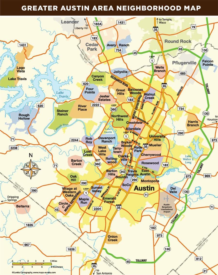 kort í Austin, Texas svæði