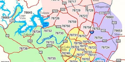Austin, Texas svæði númer kort