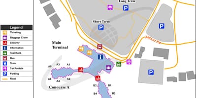 Austin flugvöllur kort terminal
