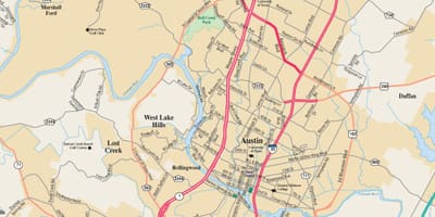 Kort í Austin, texas og nærliggjandi borgir